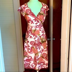 Fun floral midi dress with scalloped sweetheart neckline